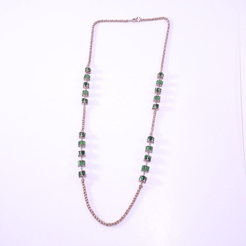 Neiman Marcus Rose Gold Chain Necklace with Green Gem Accents - Picture 3 of 9